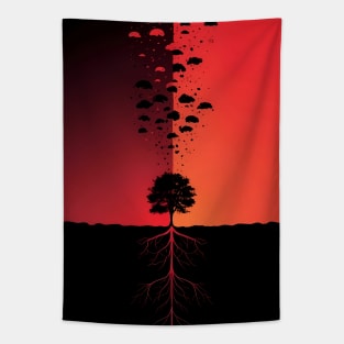 Solitude's Contrast: Lone Tree Horizon Split Design Tapestry