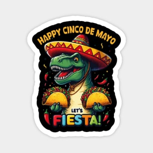 Cinco De Mayo Funny Dinosaur Holding Taco Let's Fiesta Dino Kids Magnet