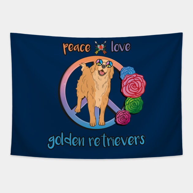 Peace Love Golden Retrievers Tapestry by DeesDeesigns