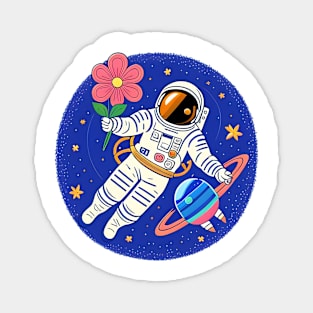 astronaut woman on space with flowers Magnet