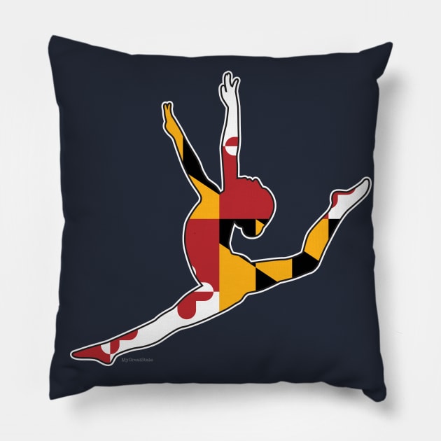 Maryland Flag Gymnastics Logo for Maryland Gymnasts Pillow by ybtee