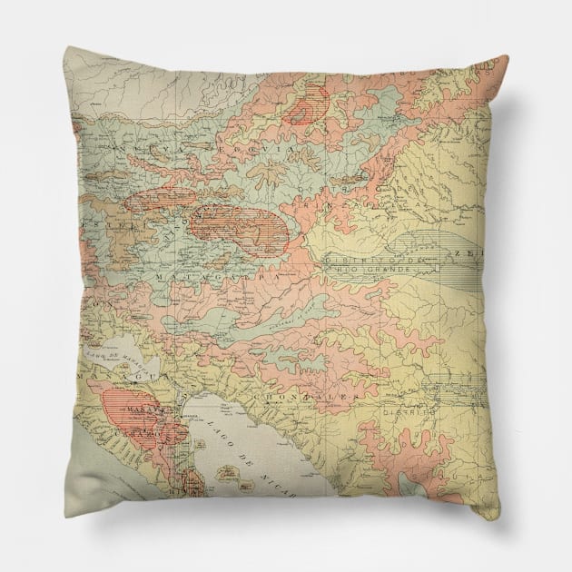 Vintage Map of Nicaragua (1903) Pillow by Bravuramedia