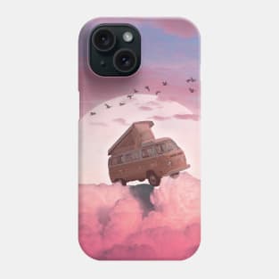 Dreamy Car Ride: Artwork of a Car Driving on Pink Clouds Phone Case