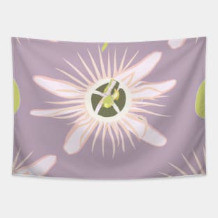 White Blossoms on a Purple Background Tapestry