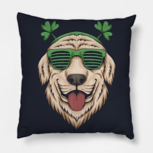 dog with glasses st patrick's day Pillow