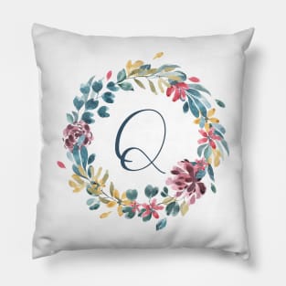 Floral Monogram Q Colorful Full Blooms Pillow