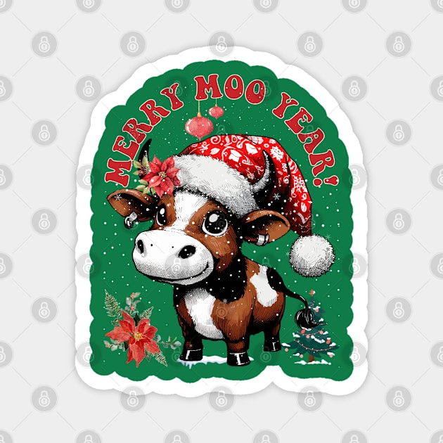 Jersey Cow - Merry Moo Year! Magnet by JessArty