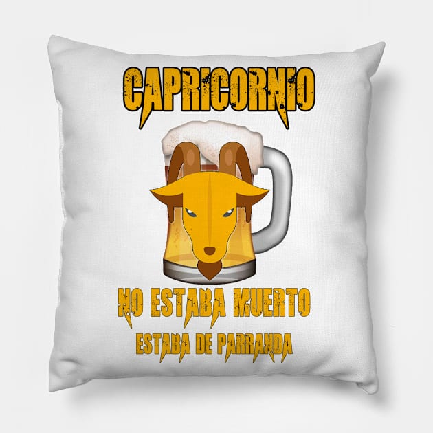 Fun design for lovers of beer and good liquor. Capricorn sign Pillow by Cervezas del Zodiaco