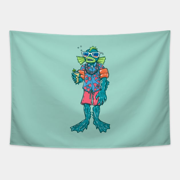 Pool Party Merman Tapestry by nickv47