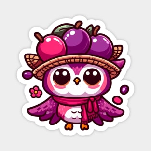 Plum Owl Paradise: Whimsical Nature-Inspired Design Magnet