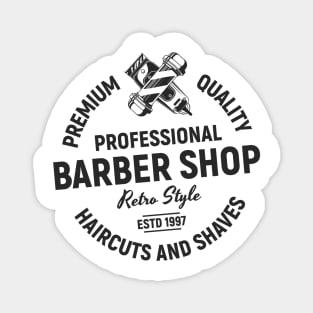 Barbershop print with pole and clipper. Monochrome retro design. Magnet