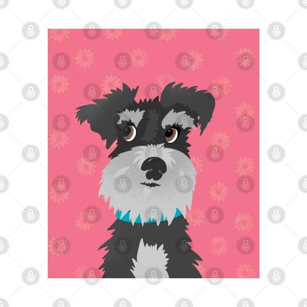 Salt and Pepper Miniature Schnauzer Dog with Pink Daisies by NattyDesigns