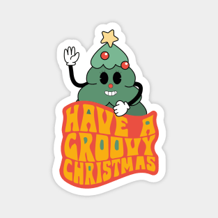 Groovy Christmas Tree Illustration - Have a Groovy Christmas! Magnet