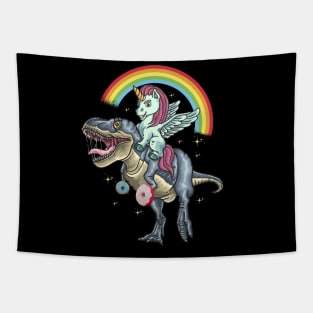 Unicorn Ridding Dinosaur Donus Tapestry