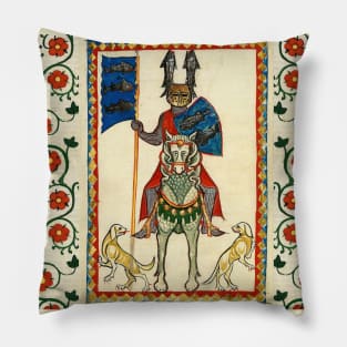 KNIGHT OF FISHES HORSEBACK, MEDIEVAL MINIATURE WITH WILD ROSES Pillow