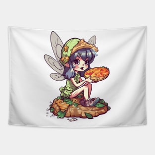 Kawaii Fairy & Pizza Funny Food Retro Japonese Anime Tapestry