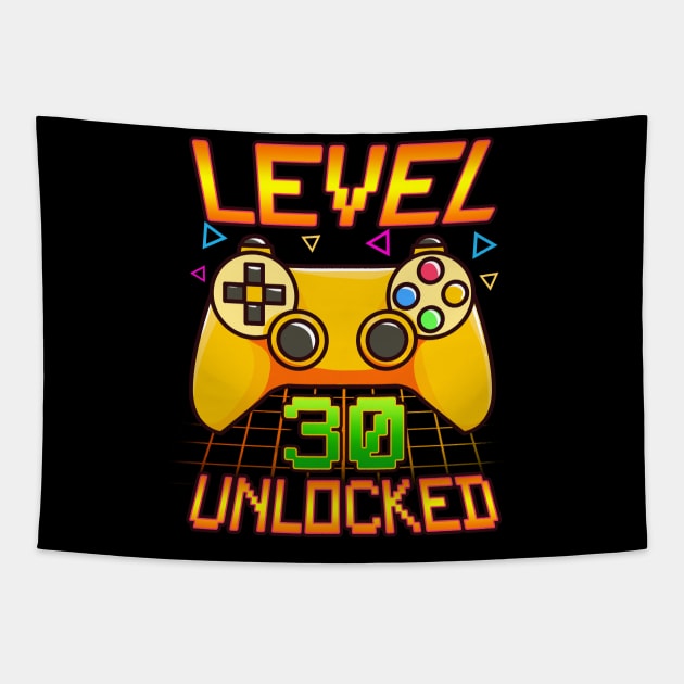 Vintage Level 30 Unlocked Funny 30th Birthday Gifts Gamer Tapestry by Proficient Tees