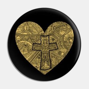 A heart with a cross inside, a description of the way of the Savior Jesus Christ Pin