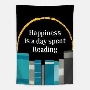 Happiness is a Day Spent Reading | Turquoise Grey | Black Tapestry