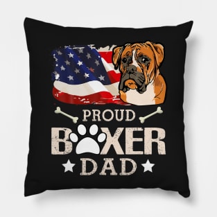 Proud Boxer Dog Dad American Flag Patriotic Dog Tee Pillow