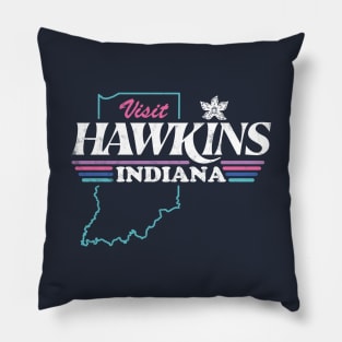 Visit Hawkins, Indiana – Stranger Things 1980s Tourist Souvenir design with Demogorgon Pillow