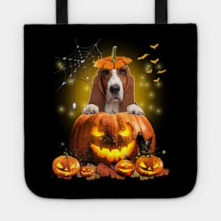 Basset Hound Spooky Halloween Pumpkin Dog Head Tote