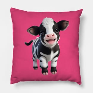 Cute Black And White Chibi Calf Pillow