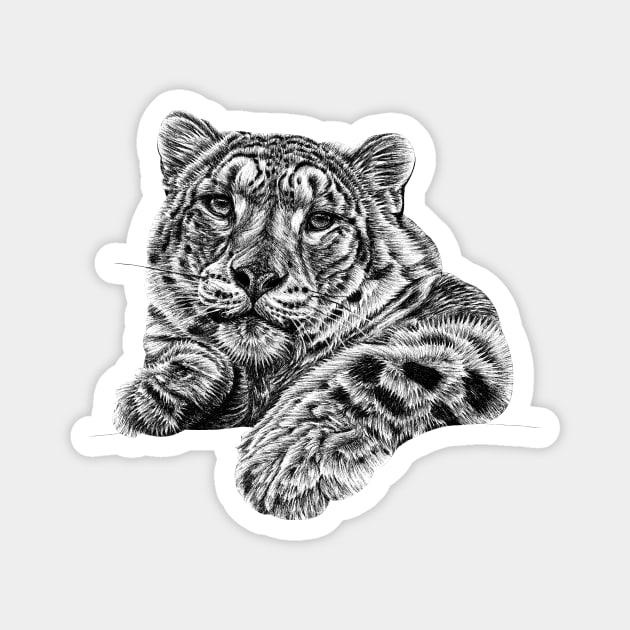 Snow leopard illustration Magnet by lorendowding