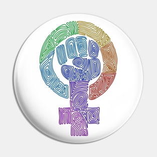 Rainbow Swirls Feminist Symbol Pin