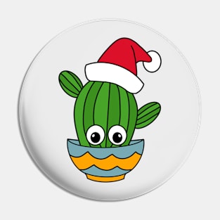 Cute Cactus Design #322: Cactus With A Santa Hat In A Bowl Pin