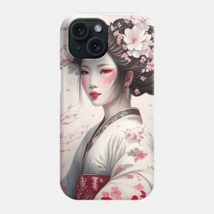 [AI Art] Pretty cherry blossom, main color white Phone Case