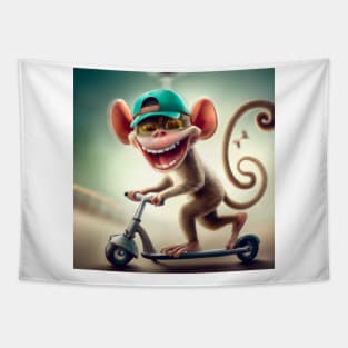 Cheeky Monkey on Kick Scooter Tapestry