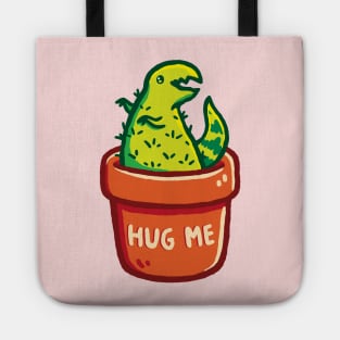 Cute T-Rex Dinosaur Cactus in a Planter & Hug Me Typography Tote