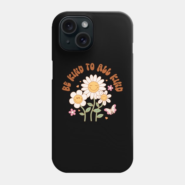 " Be Kind to All Kind " groovy retro hippie distressed design with positive quote Phone Case by BAB