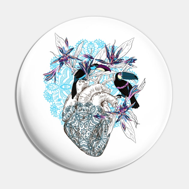 Human anatomical heart with flowers and two toucan birds Pin by Olga Berlet