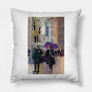 Rainy Day Woman in New York City.. Original Watercolor Print Pillow