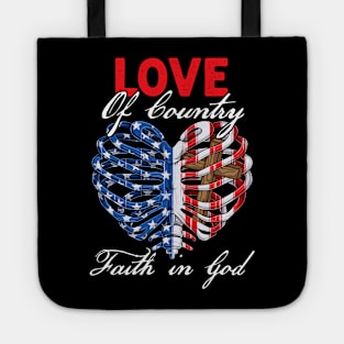 Patriotic Christian Faith In God Heart Cross American Flag Tote