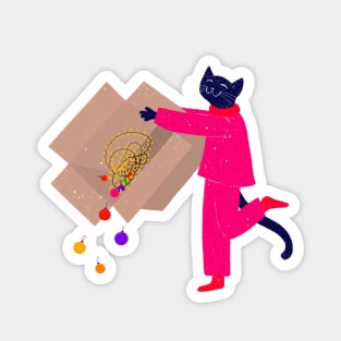 Naughty cat and the Christmas cardboard box Magnet