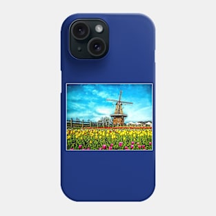 Windmill with Tulips Landscape Dutch Netherlands Scenic Print Phone Case