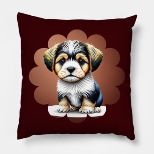 Havanese Puppy Dog in Black, Brown & White Fur Coat Markings Pillow