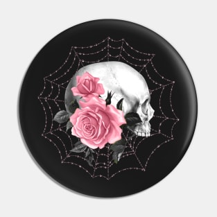 Pink Skull Rose Spider Web Gothic Design Pin