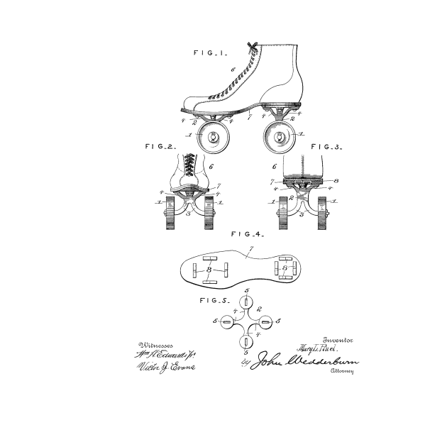 Roller Skate Shoe Vintage Patent Hand Drawing by TheYoungDesigns