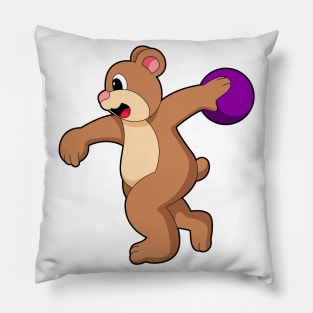 Bear at Bowling with Bowling ball Pillow