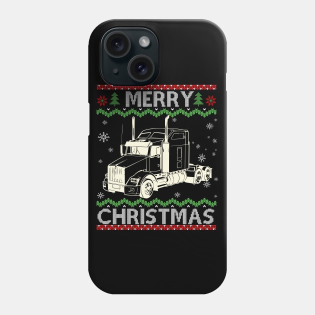 Truck Driver Christmas Ugly Sweater Trucker Phone Case by franzaled