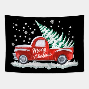 Merry Christmas Retro Vintage Red Truck Tapestry