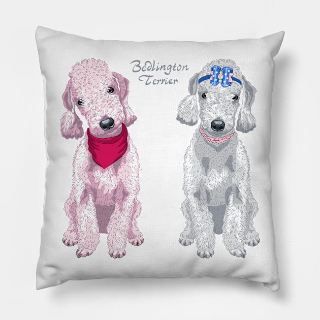 Two dogs Bedlington Terrier Pillow by kavalenkava