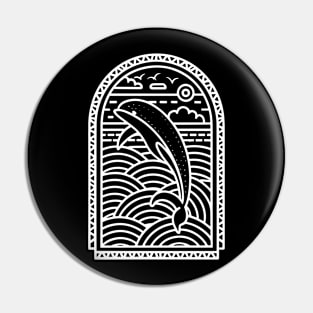 Dolphin Jumping Over The Sea (White) Pin