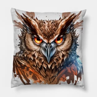 Owl Portrait Animal Painting Wildlife Outdoors Adventure Pillow