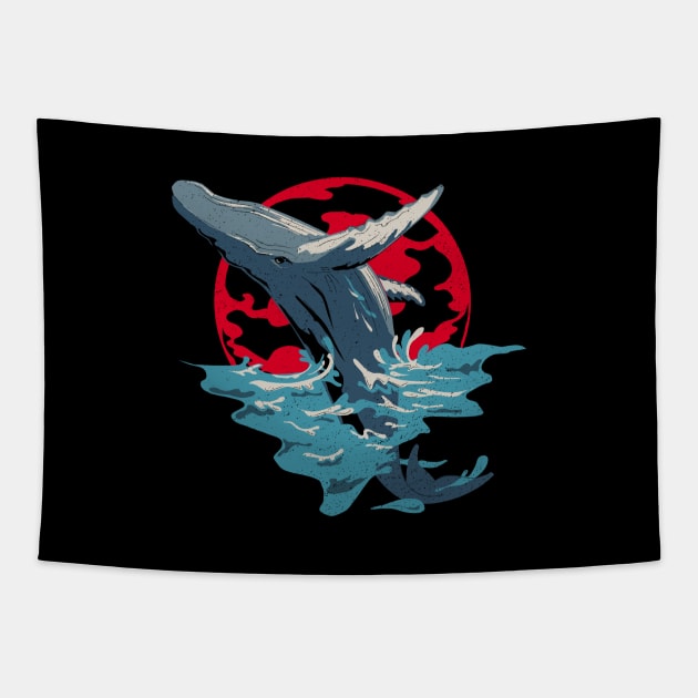 Whale Art - Humpback Whale Breaching Anime Style Tapestry by bangtees