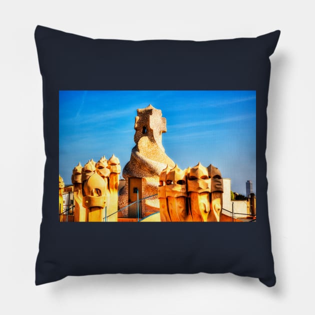 Casa Mila, Gaudi Chimneys Pillow by tommysphotos